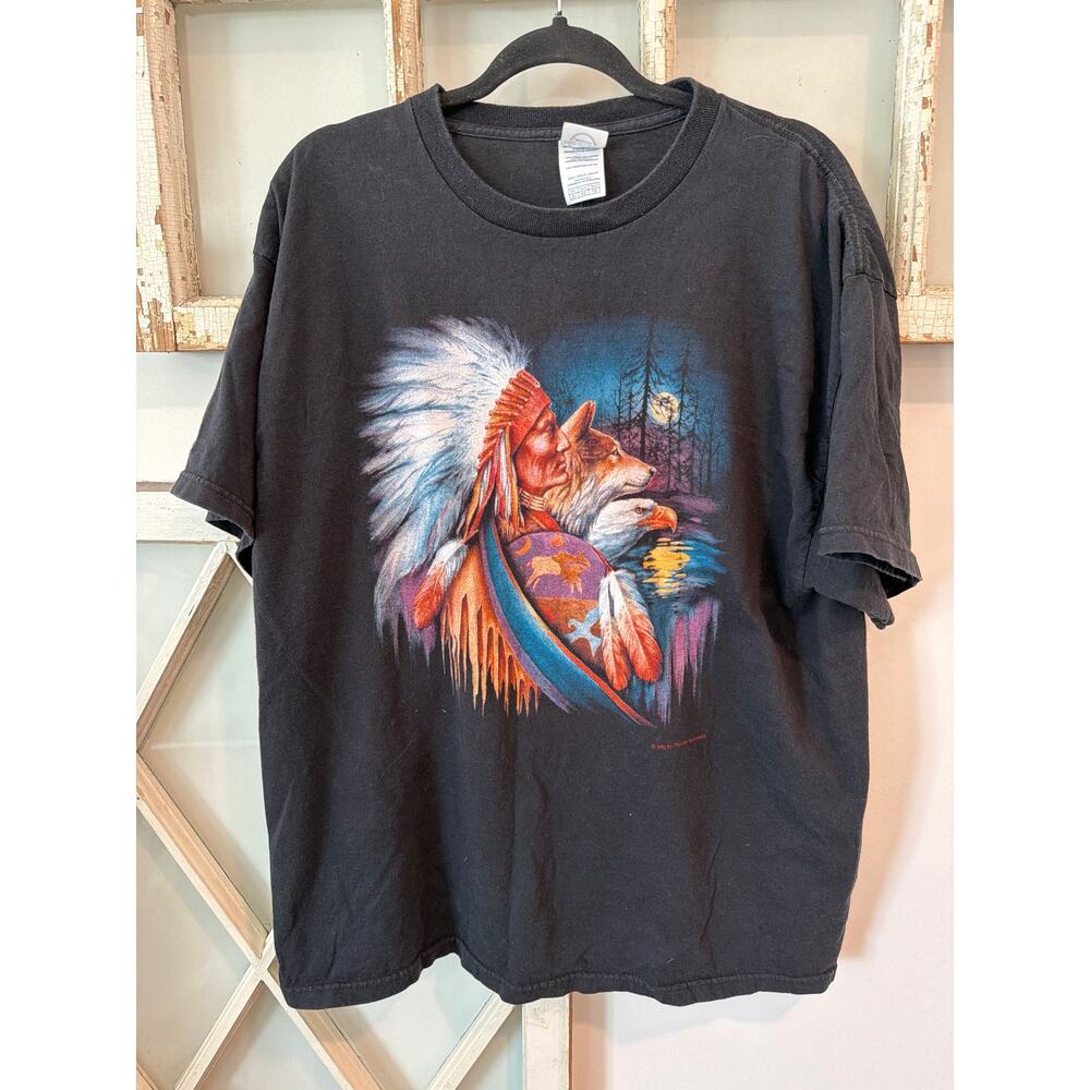 Delta XL black tee with Indian & wolves print